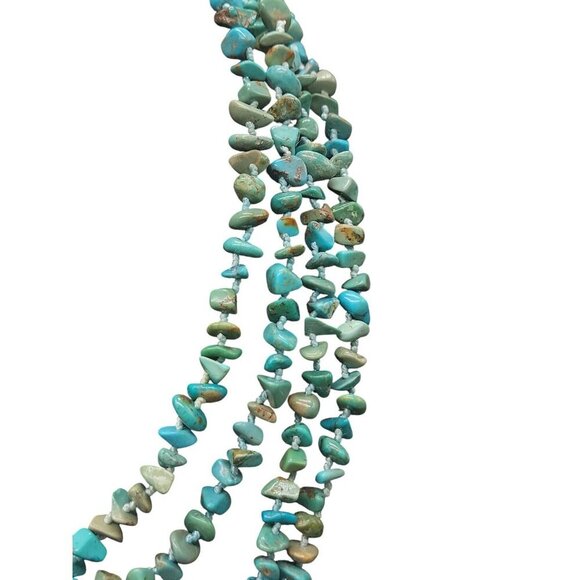 SK925 Turquoise Chip Necklace 80" Flapper Style Chunks Hand Knotted Thailand - Picture 7 of 15